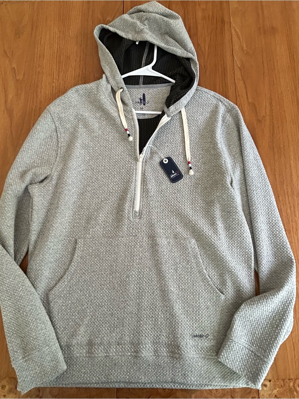 johnnie-O Gray Waffle Knit Half-Zip Pullover Hoodie